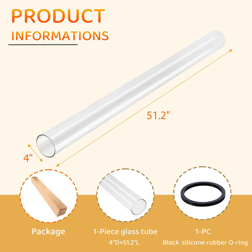 Patio Heater Glass Tube Replacement 51.2" Tall 4" Diameter