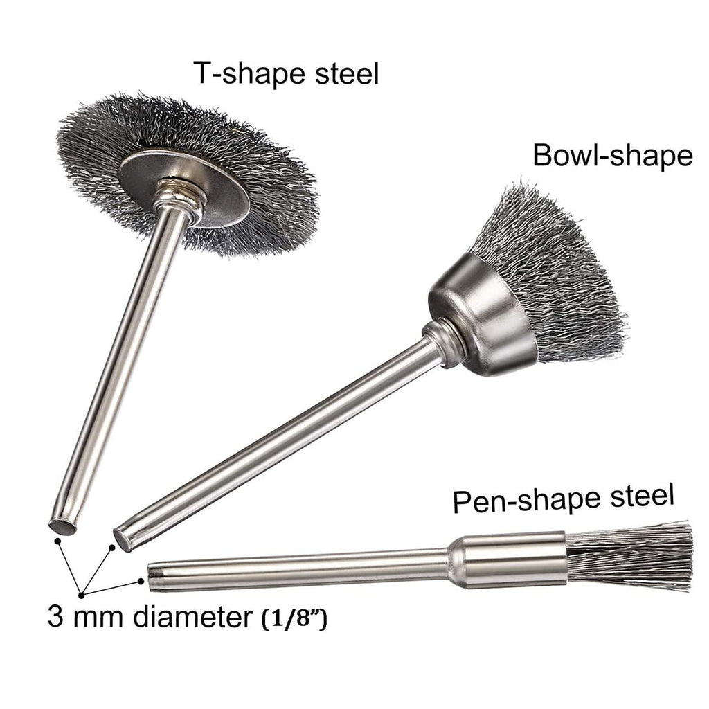 JIUNENG 45 Pcs Stainless Steel Wheel Wire Brush Set 1/8" Shank Rotary Tool