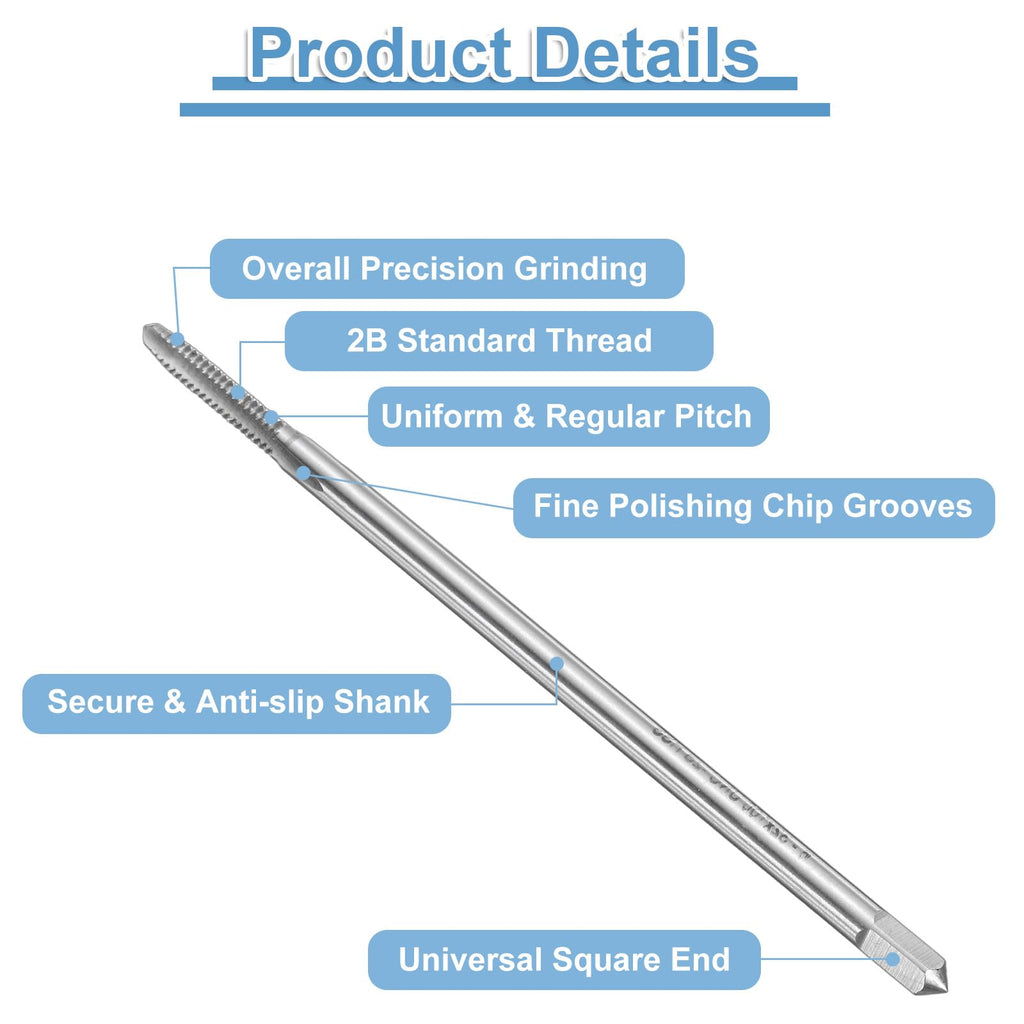 uxcell 2pcs Straight Flute Screw Taps 6-32 UNC 2B Thread 4" Extra Long HSS6542 Machine Threading Milling Tap Tapping Tools