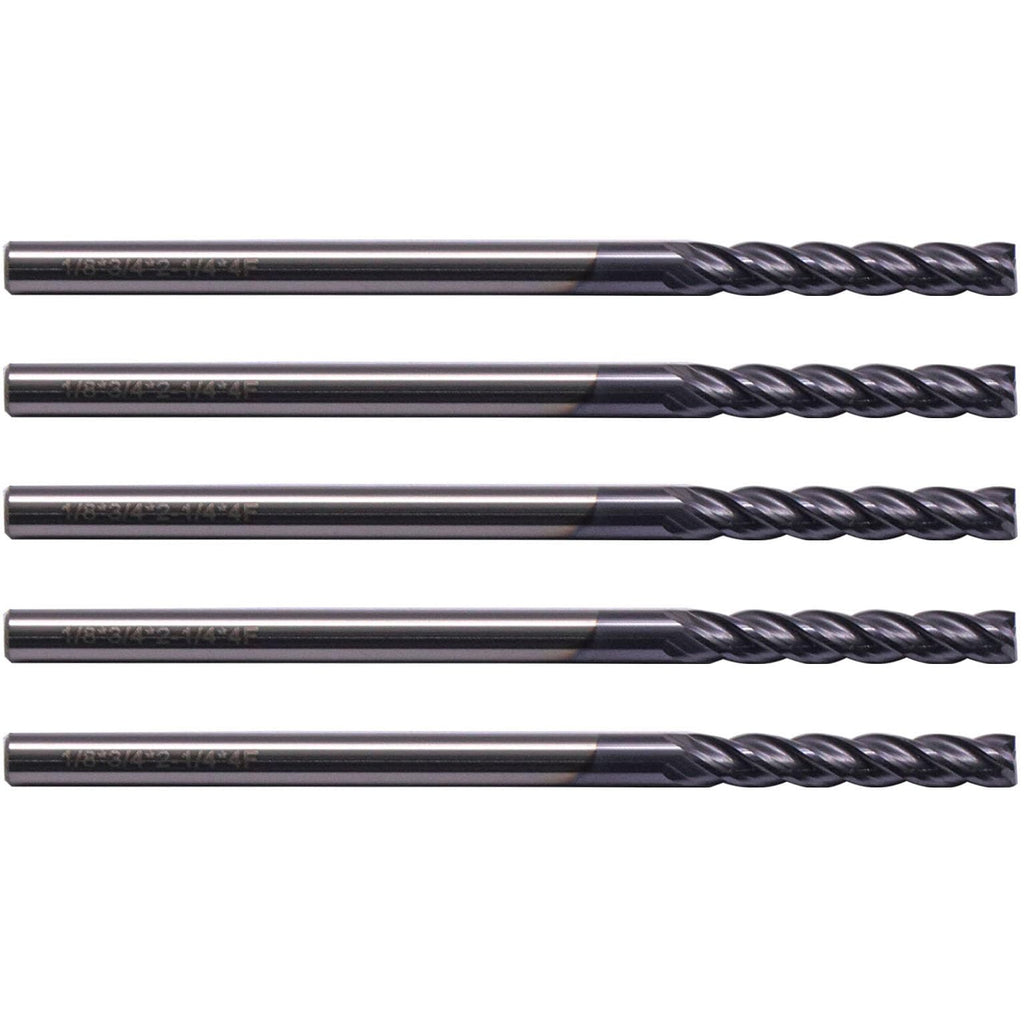 BestParts 5Pcs 1/8" 4 Flute Solid Carbide Long Square End Mill AlTiN Coated