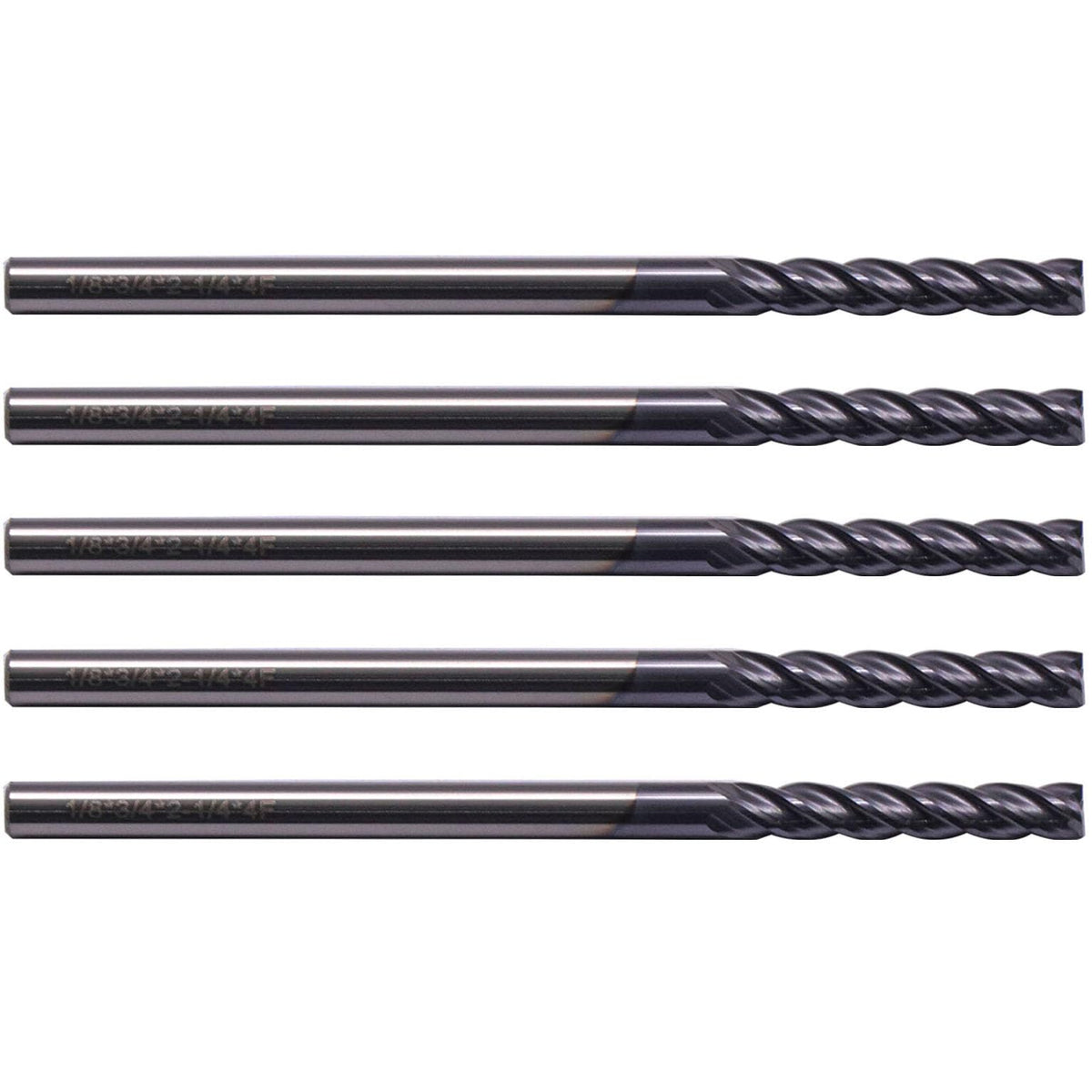 BestParts 5Pcs 1/8" 4 Flute Solid Carbide Long Square End Mill AlTiN Coated