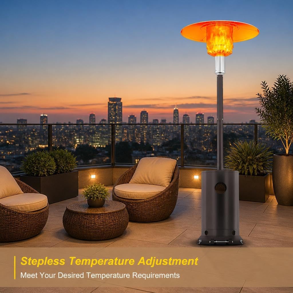 Outdoor Patio Heater 48000 BTU, Propane Outdoor Heater with Wheel, Auto-off