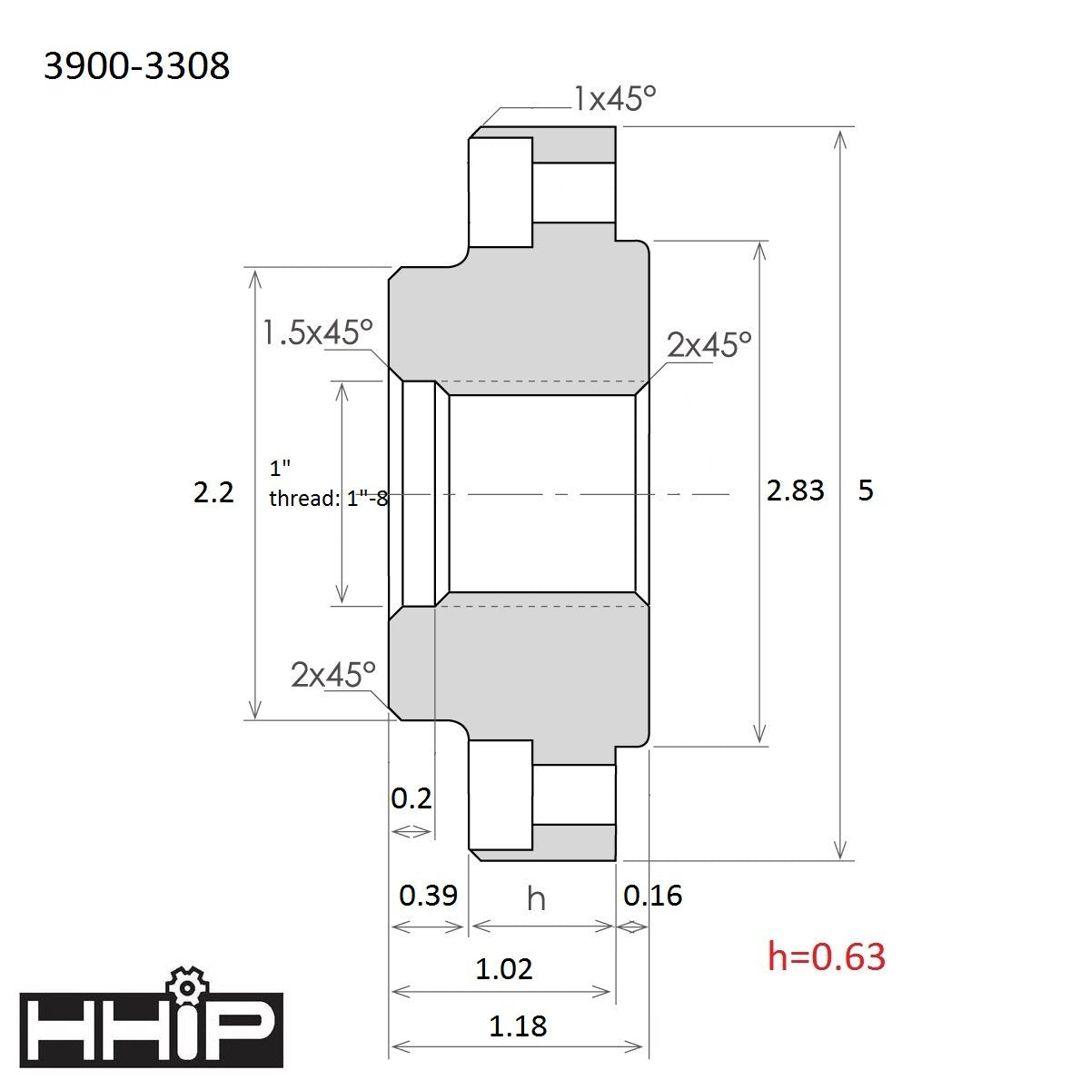 HHIP 3900-3308 Backplate/Adapter for 5" Lathe Chucks, 1"-8 Threaded