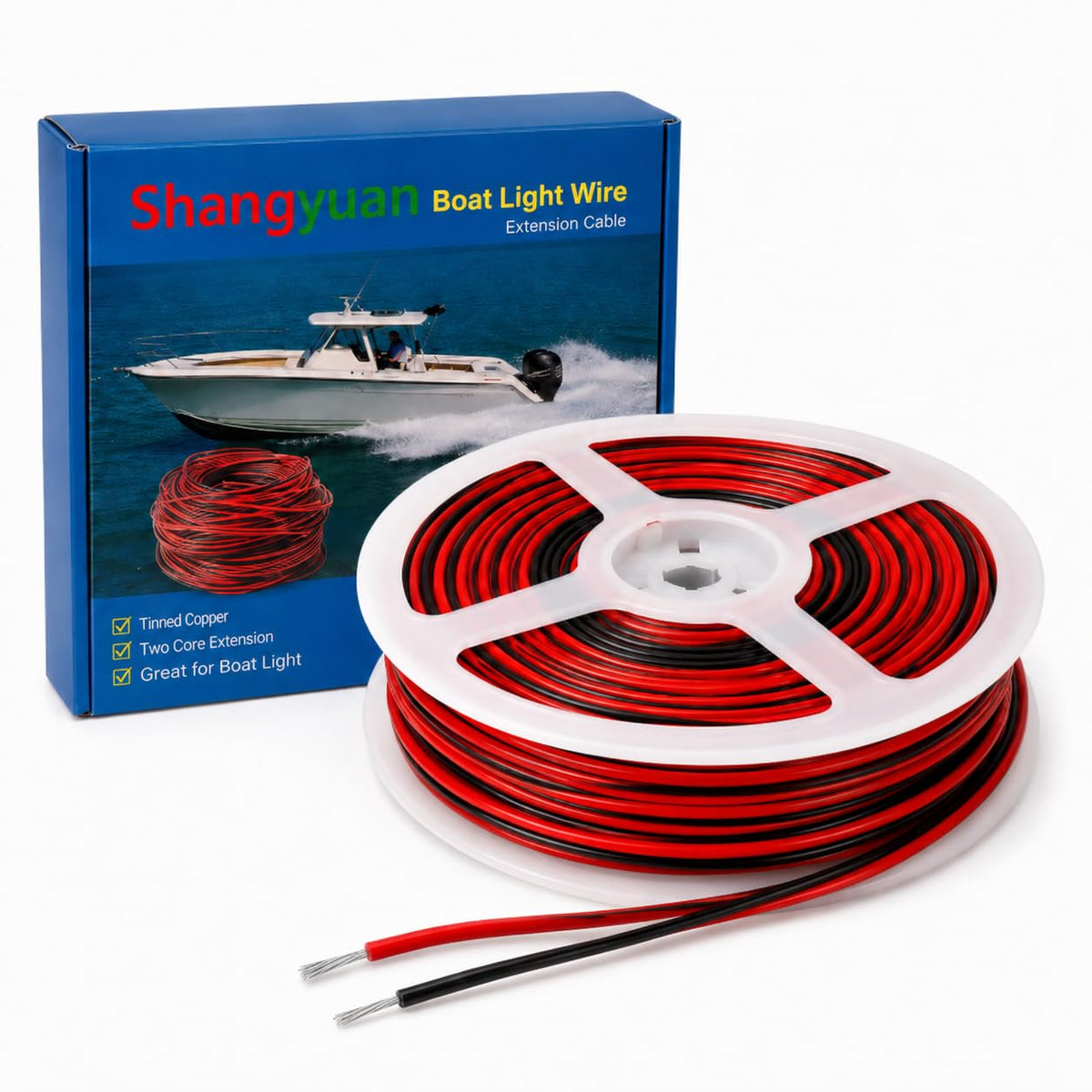 Shangyuan Boat Light Extension Cable Wire Cord for 3528 5050 5630 Led Strip Light Single Color, 66ft 22awg 2pin Wires for Pontoon Boat Kayak Stern Anchor Mast Courtesy Navigation Bow Marine Lights