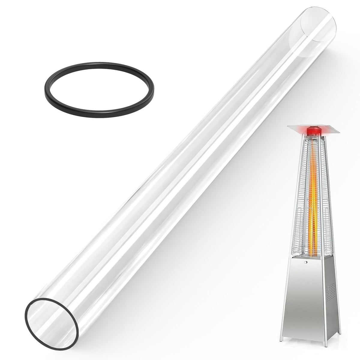 Pyramid Patio Heater Glass Tube Replacement, 49.5" Tall × 4" Diameter