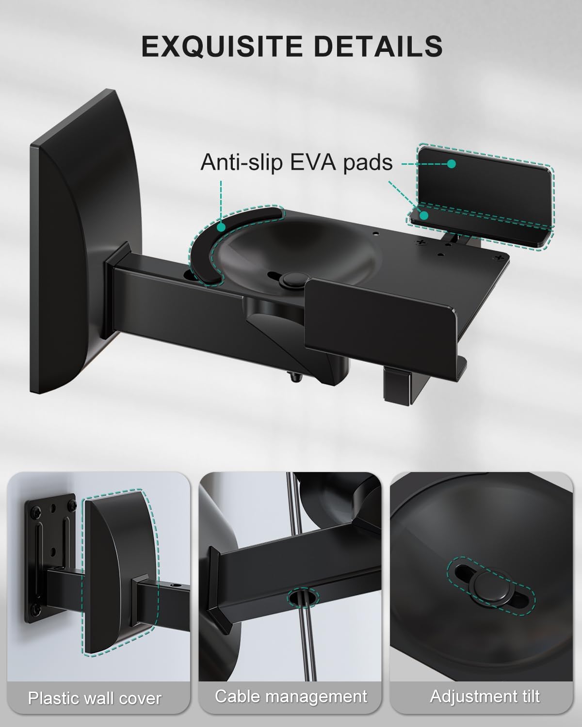 Speaker Wall Mount, Surround Sound Speaker Stand with Adjustable Swivel Tilt Angle, Standard Bookshelf Speaker Mount