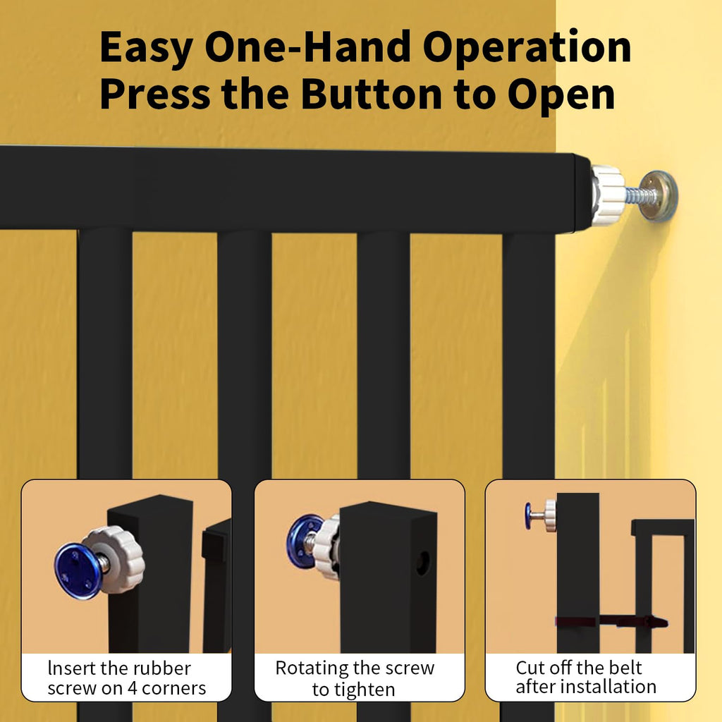 55.1" x 29.92-43" Extra-Tall Adjustable Hardware/Pressure-Mounted Pet & Child Safety Gate with Dual-Lock Walk-Through Swing Door for Stairs, Hallways & Wide Doorways — Black