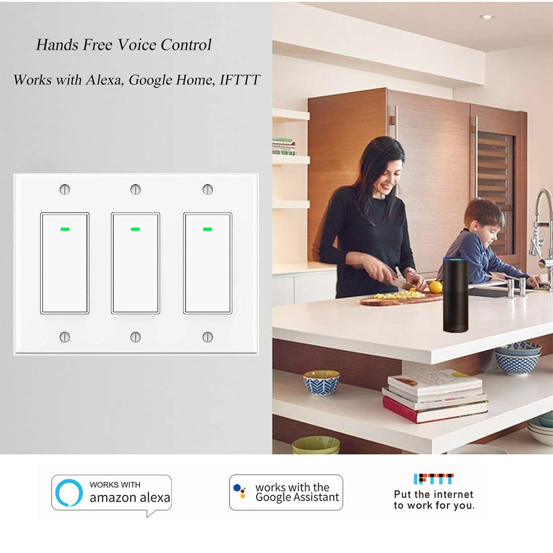 Smart Switch WiFi Light Switch 3 Gang Compatible with Alexa Google Home | 2.4GHz WiFi Switch