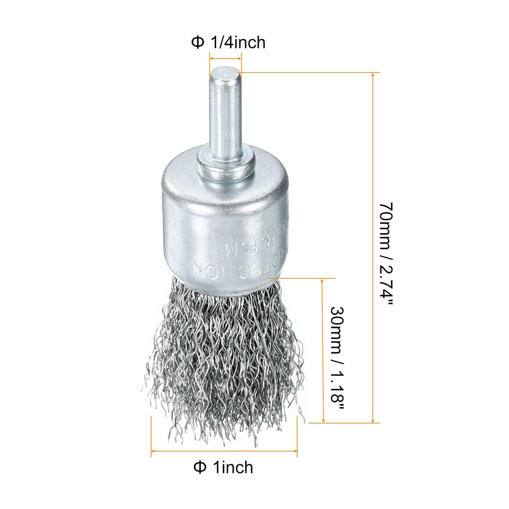 uxcell 10pcs Wire Brush for Drill 1" Dia. Abrasive Wire Wheel 1/4" Round Shank Stainless Steel Cup Brush Coarse Crimped Drill Attachment for Cleaning Rust Paint Abrasive