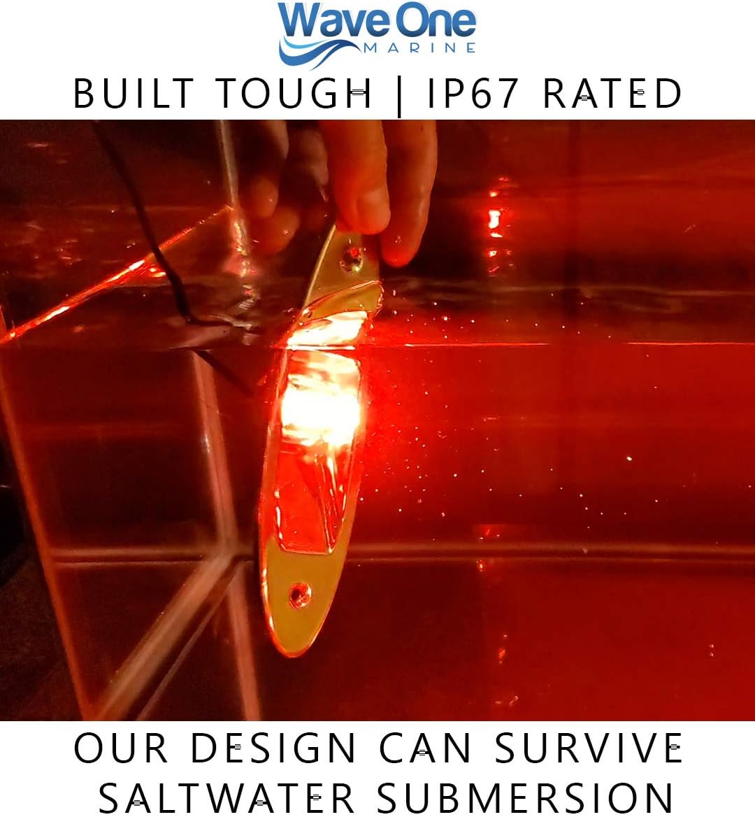 Wave One Marine Flush Mount LED Shark Eye Boat Navigation Teardrop Lights | Red And Green Stainless USCG 2NM | Waterproof 12V