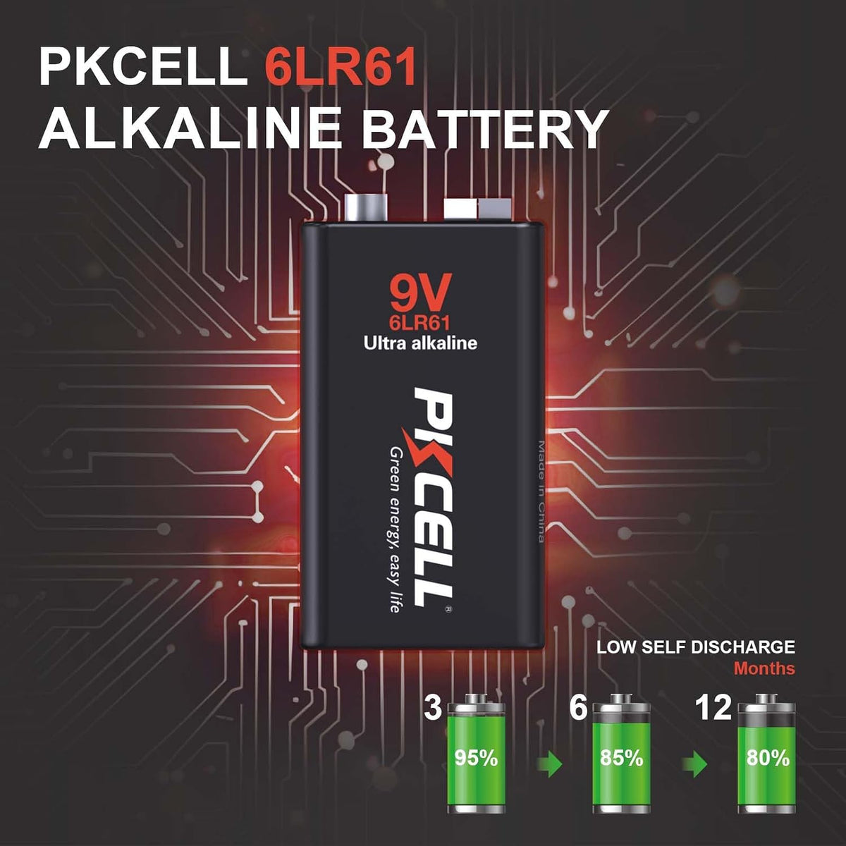 9 Volt Batteries 12 Pack, Alkaline 9V Batteries for Smoke Alarms | 6LR61 9 Volt Battery for Smoke Detector 10 Year
