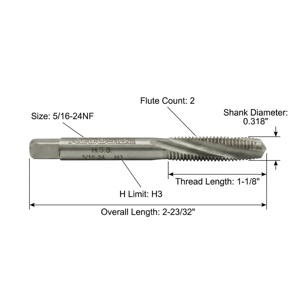 Accusize Spiral Point Tap 5/16-24NF H3 HSS 2-Flute, 10 Pc Set