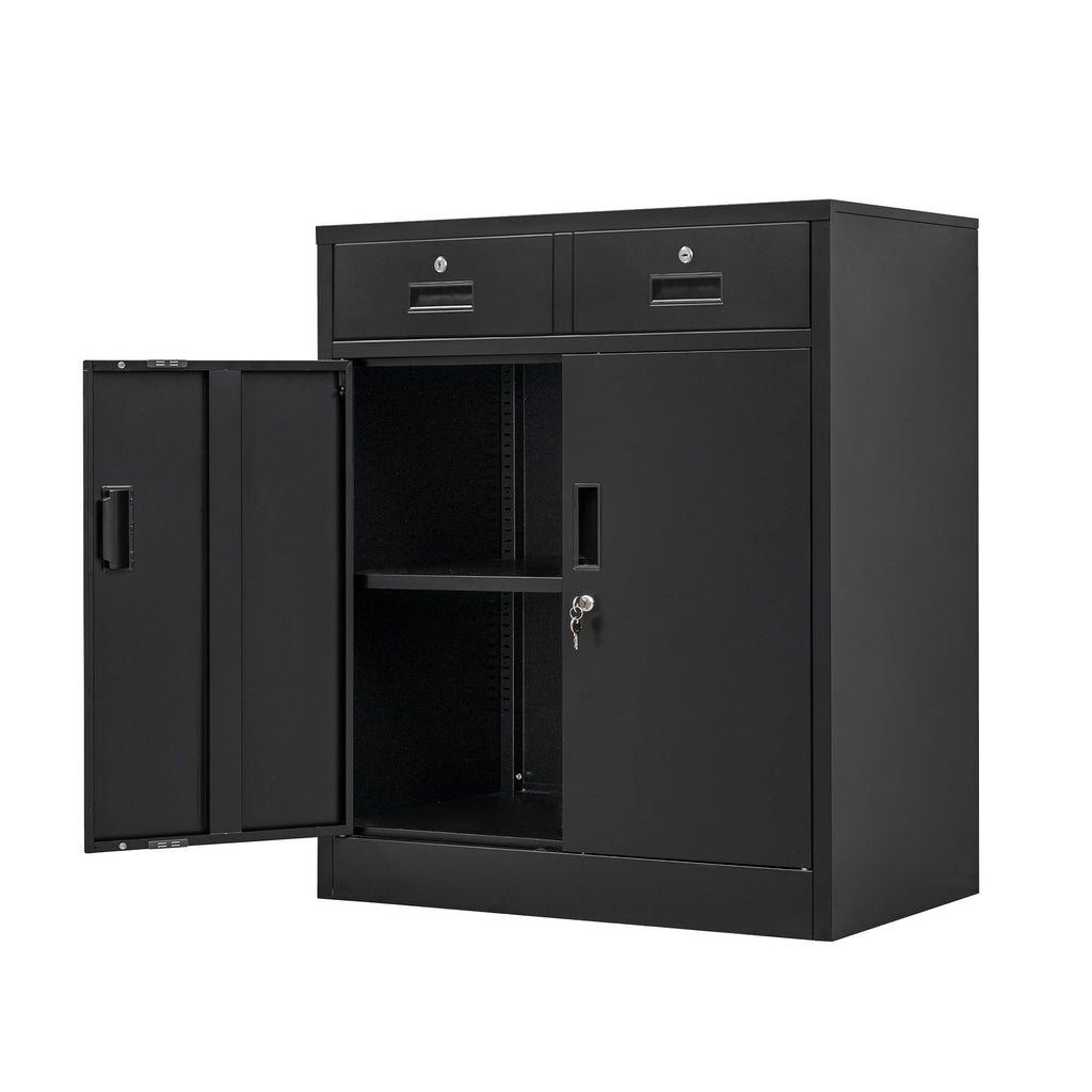 Metal Storage Cabinet, 36" H Locking Storage Cabinet with 2 Drawers and Adjustable Shelf, Metal Cabinets for Office