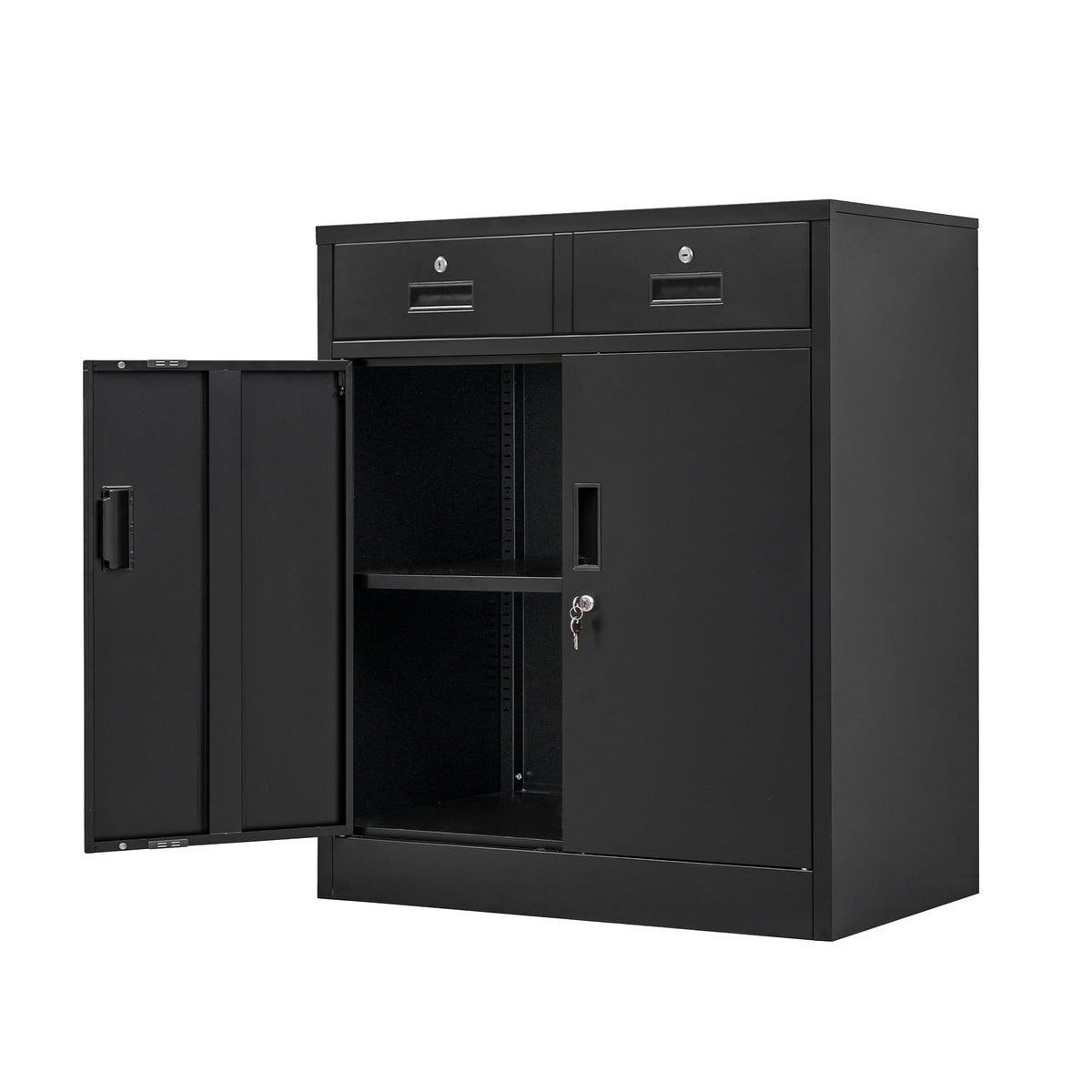 Metal Storage Cabinet, 36" H Locking Storage Cabinet with 2 Drawers and Adjustable Shelf, Metal Cabinets for Office