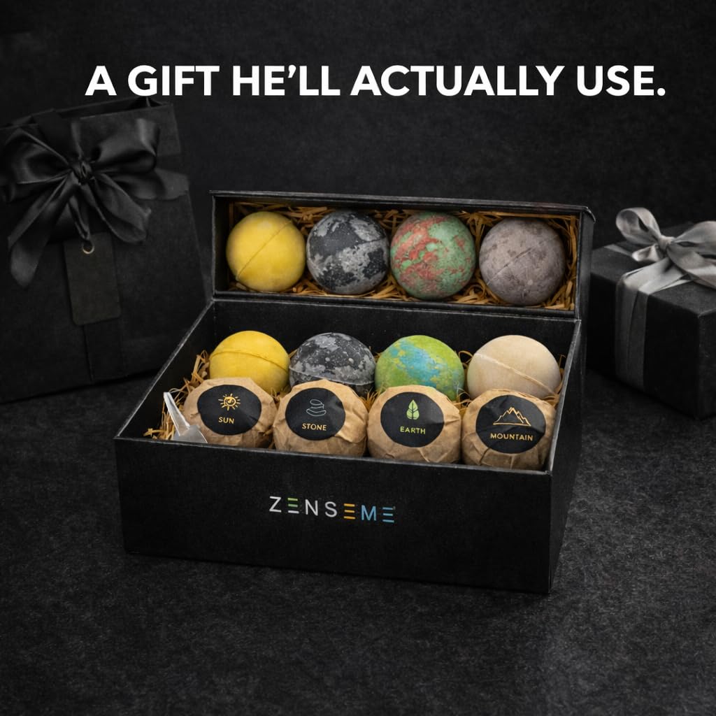 Bath Bombs for Men, Gift Set of 8 Scented Organic Handmade