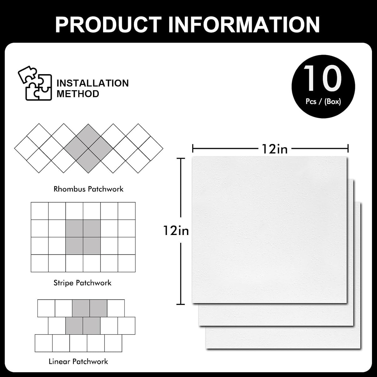 10-Pack 12"x12" Peel and Stick Floor Tiles