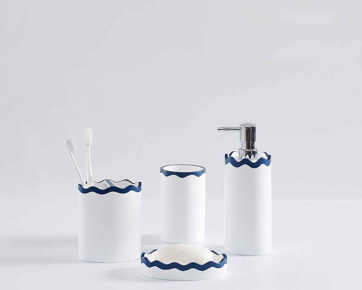 RIC Rac 100% Resin 4 Piece Bath Accessory Set in Navy, All Season, Adult Size, Oeko-TEX Certified