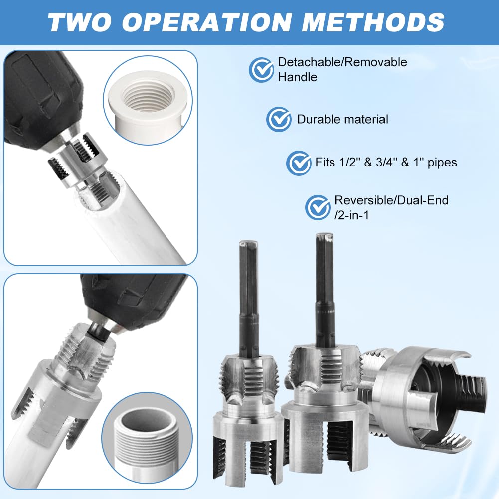 Mellisore 3-Pack PVC Pipe Threader Kit, Internal & External Threading Tool