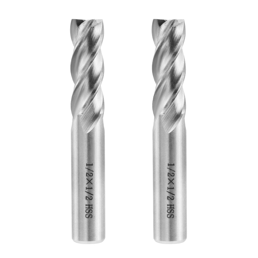 Rannb Square End Mill 1/2" Cutting Dia x 1/2" Shank Dia 4 Flute Straight End Mill Cutter - 2pcs