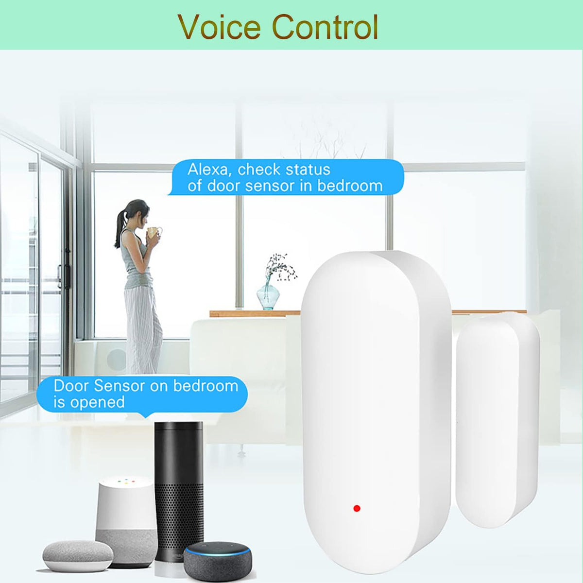 WiFi Door Window Sensor: Smart Contact Sensor with App Alerts, Door Open Detector Compatible with Alexa Google
