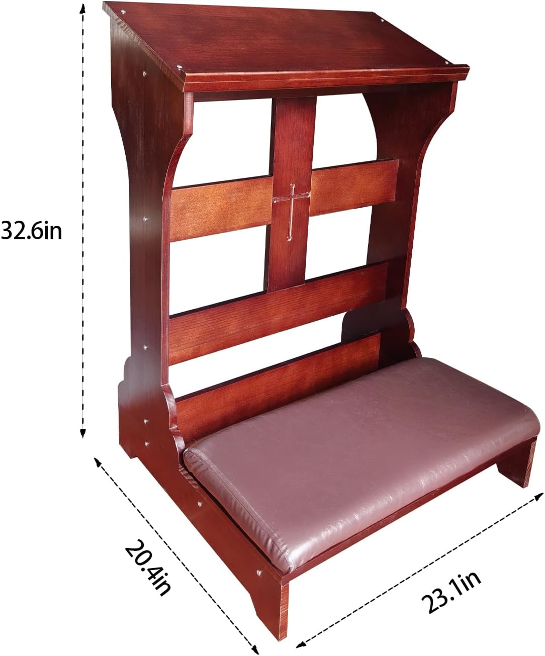 Wood Prayer Bench with Cushion – Kneeler for Home and Church, Padded Kneeling Stool with Slanted Shelf for Bible, 23"