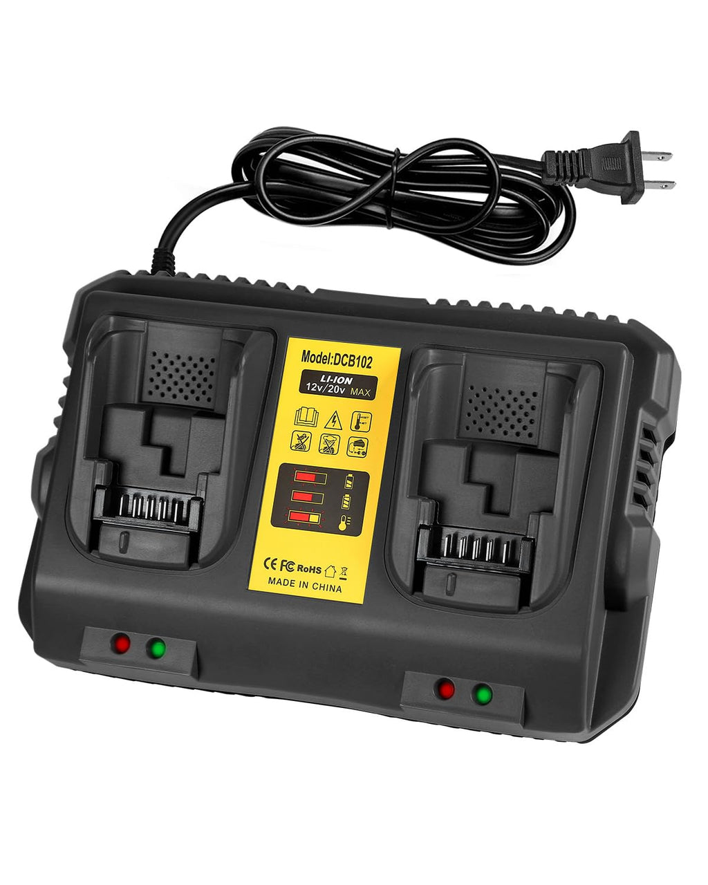 DCB102 20V MAX Battery Charger Replacement for Dewalt Battery Charger, 2 Port Charger Compatible with Dewalt 12V-20V