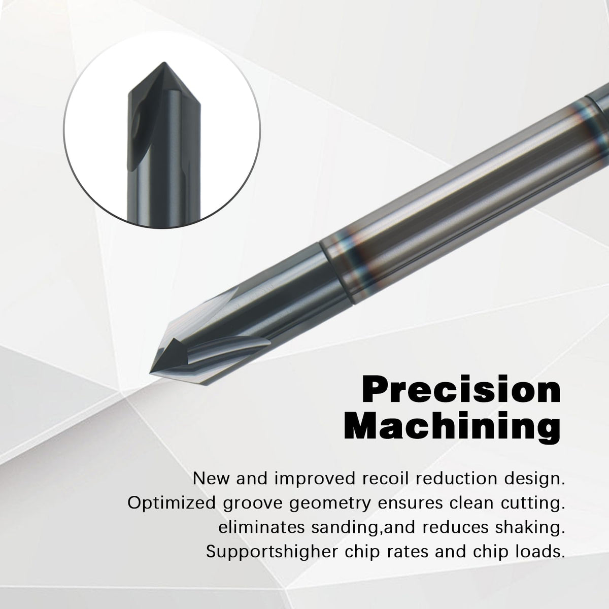NZ 1/4" Double-Ended Carbide Chamfer End Mill, 90° 4 Flute AlTiN Coated - for Alloy Steel, Hardened Steel, Copper, Iron & Aluminum - 2-1/2" Overall Length