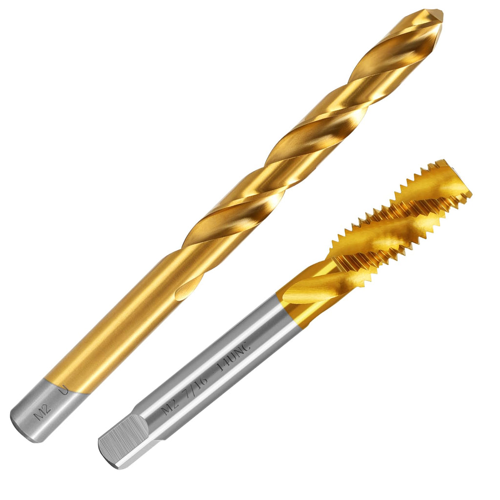 7/16"-14 UNC Spiral Flute Thread Tap and U Drill Bit Set for Metal
