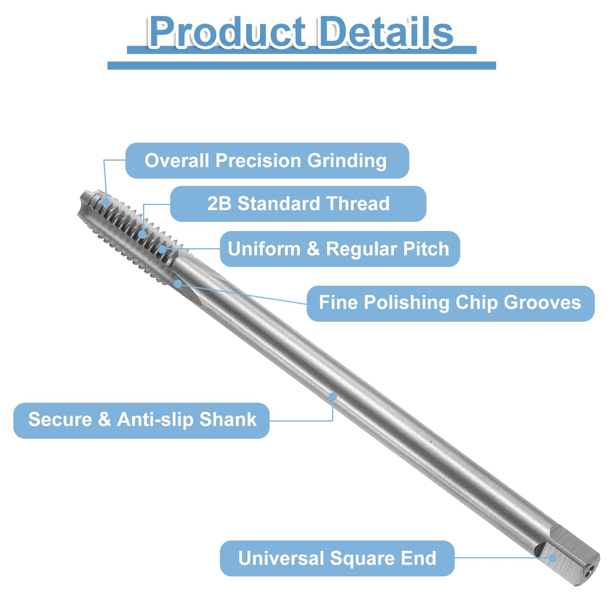 uxcell 2pcs Straight Flute Screw Taps 3/8-16 UNC 2B Thread 5" Extra Long HSS6542 Machine Threading Milling Tap Tapping Tools