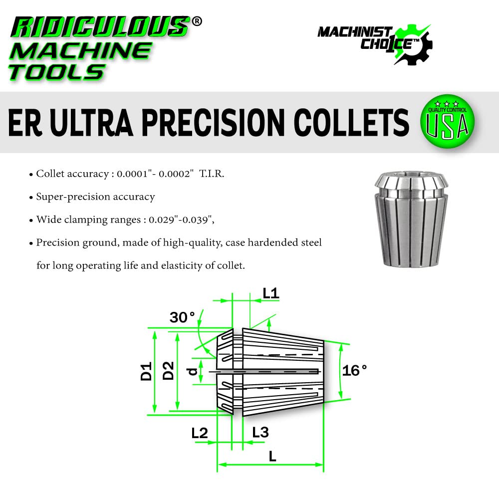 ER25 ULTRA Precision Spring Collets (0.0001" T.I.R.) USA 100% Quality ControlMachinist Choice