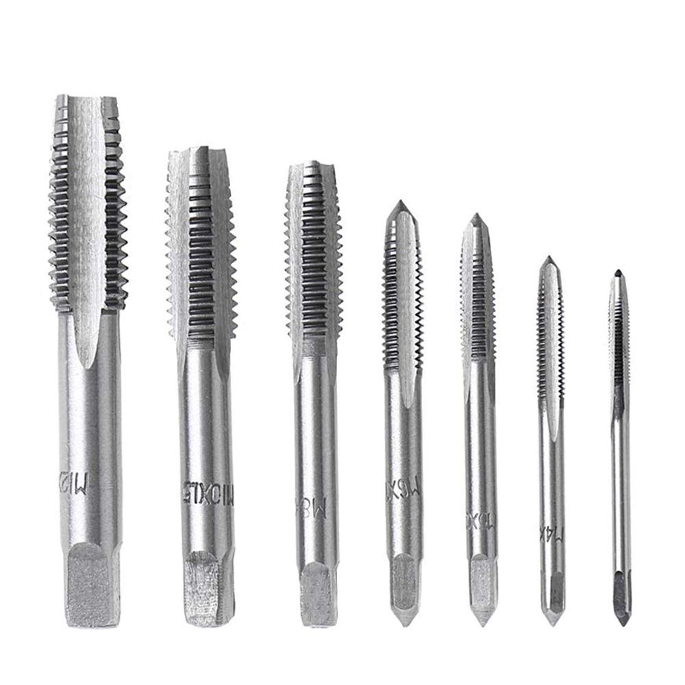 QISF 14Pcs Bearing Steel Metric Screw Thread Tap M3 M4 M5 M6 M8 M10 M12 Plug Tap Tapping Tool set(Wrench is not include)