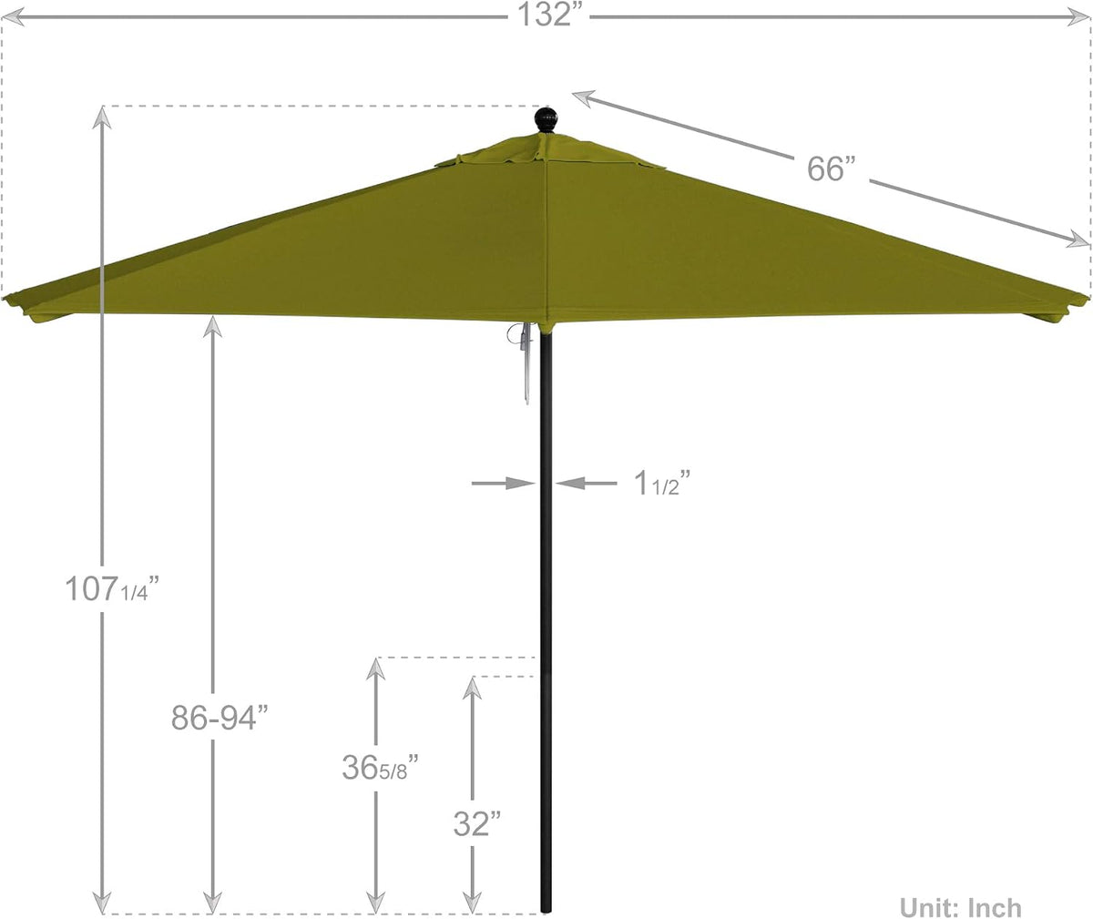 11Ft Commercial Grade Market Umbrella, Pulley Lift, Aluminum/Fiberglass, 2mm pole wall, Black Frame, Solution Dyed