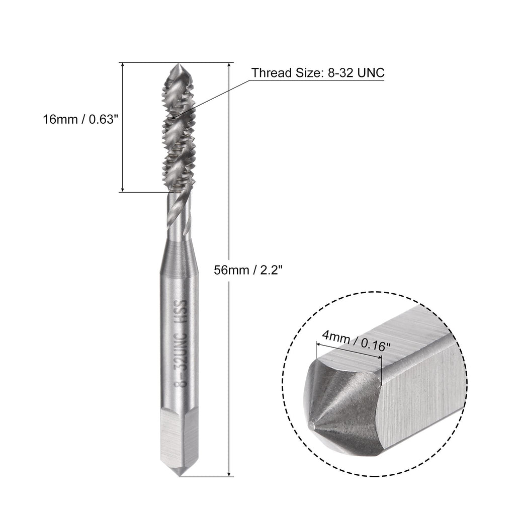 uxcell Spiral Flute Threading Tap 8-32 UNC HSS (High Speed Steel) Uncoated