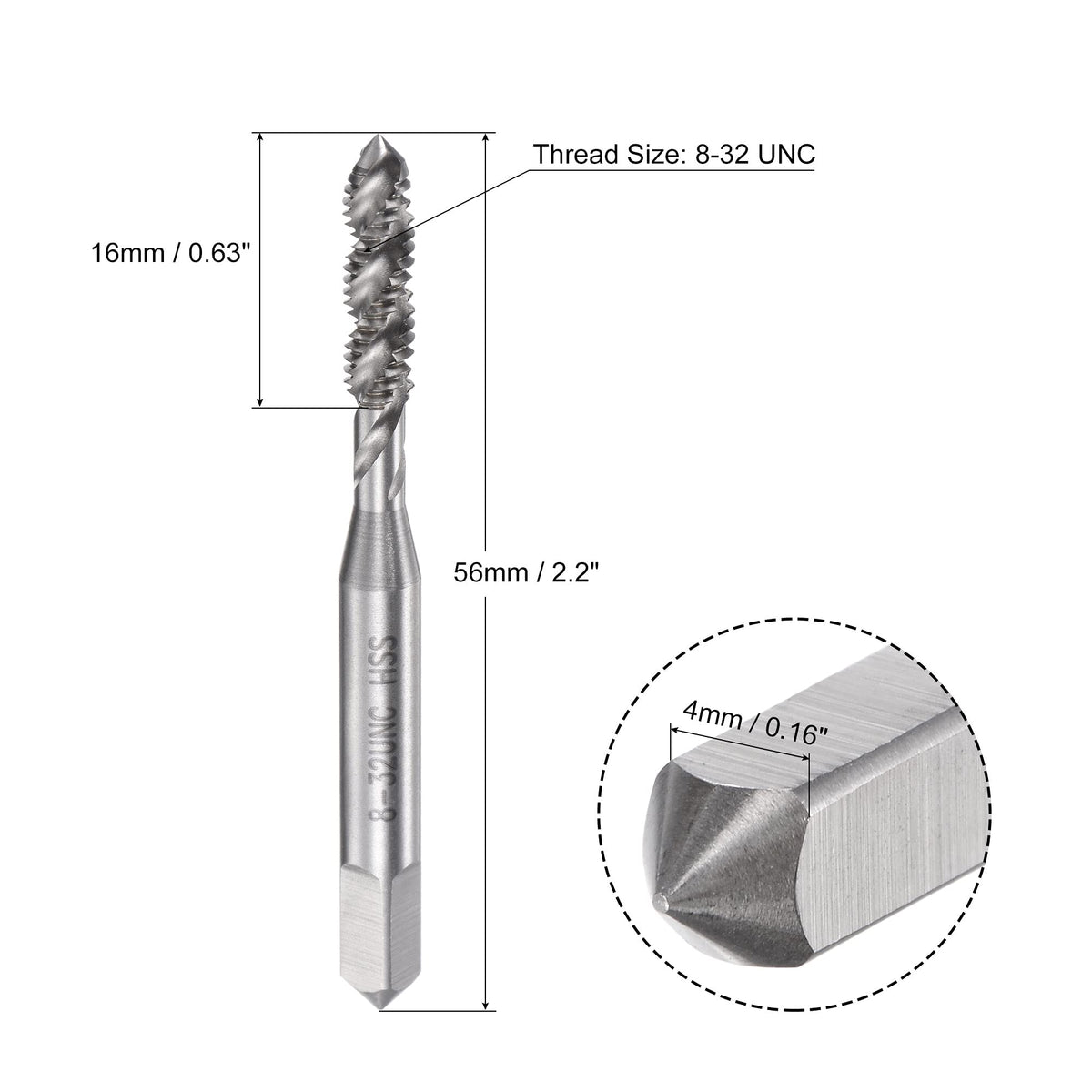 uxcell Spiral Flute Threading Tap 8-32 UNC HSS (High Speed Steel) Uncoated