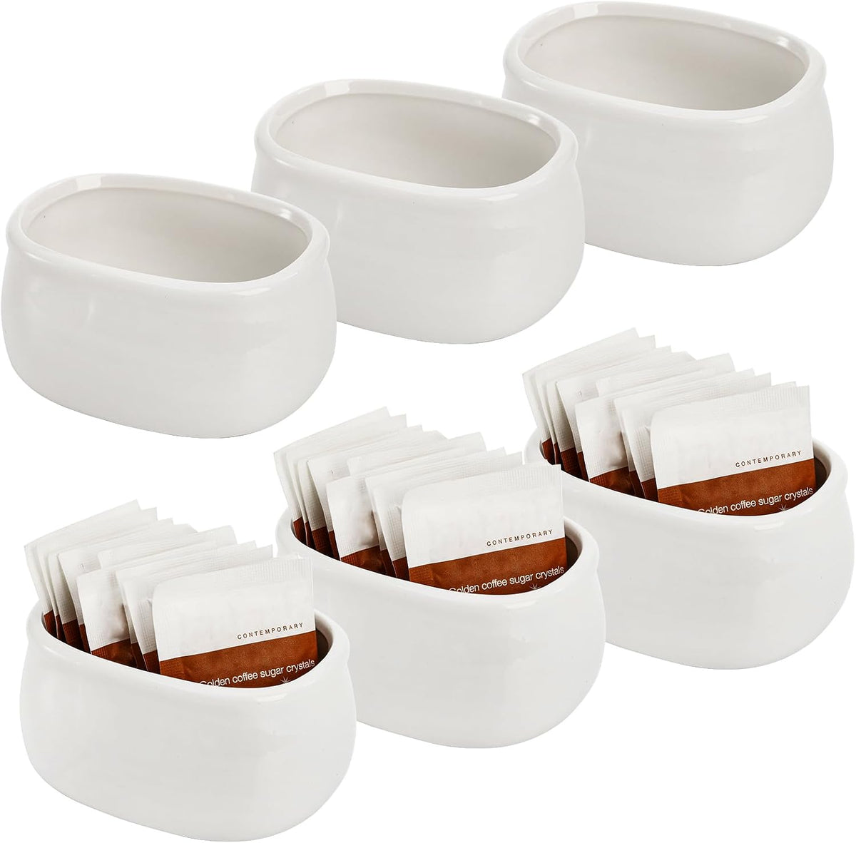 Set of 6 Sugar Packet Holder, Ceramic Sugar Caddy for Sweetener, Classic Restaurant White Tea Bag Organizer Bowl