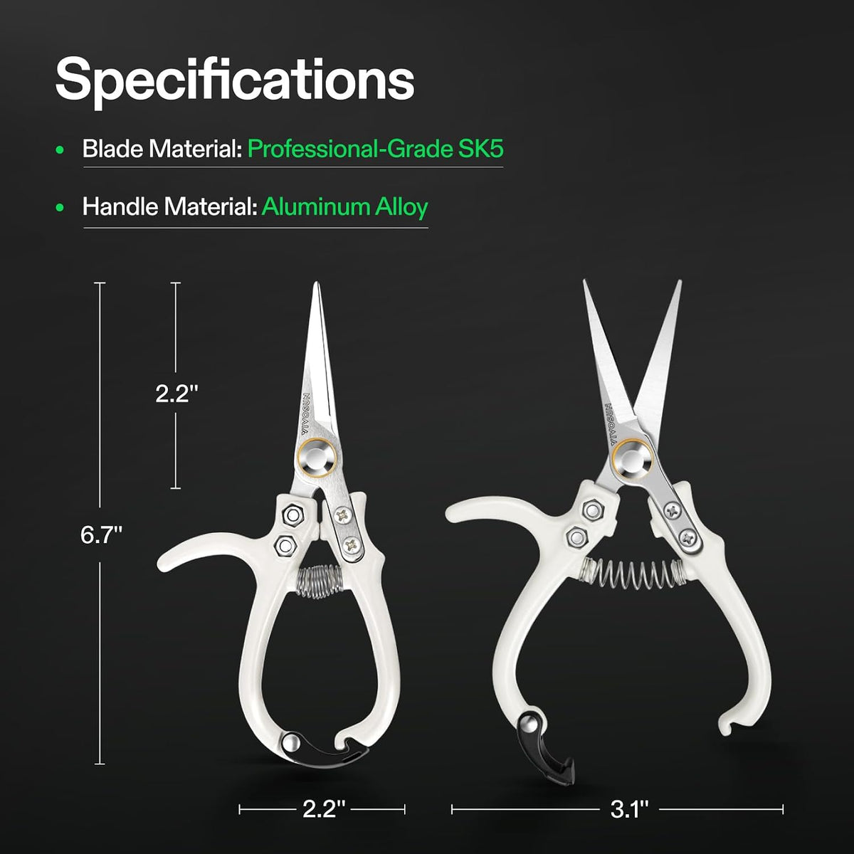 Pruning Shears for Gardening, Q-Shaped Garden Scissors for Plants | Straight Precision Stainless Steel Blades
