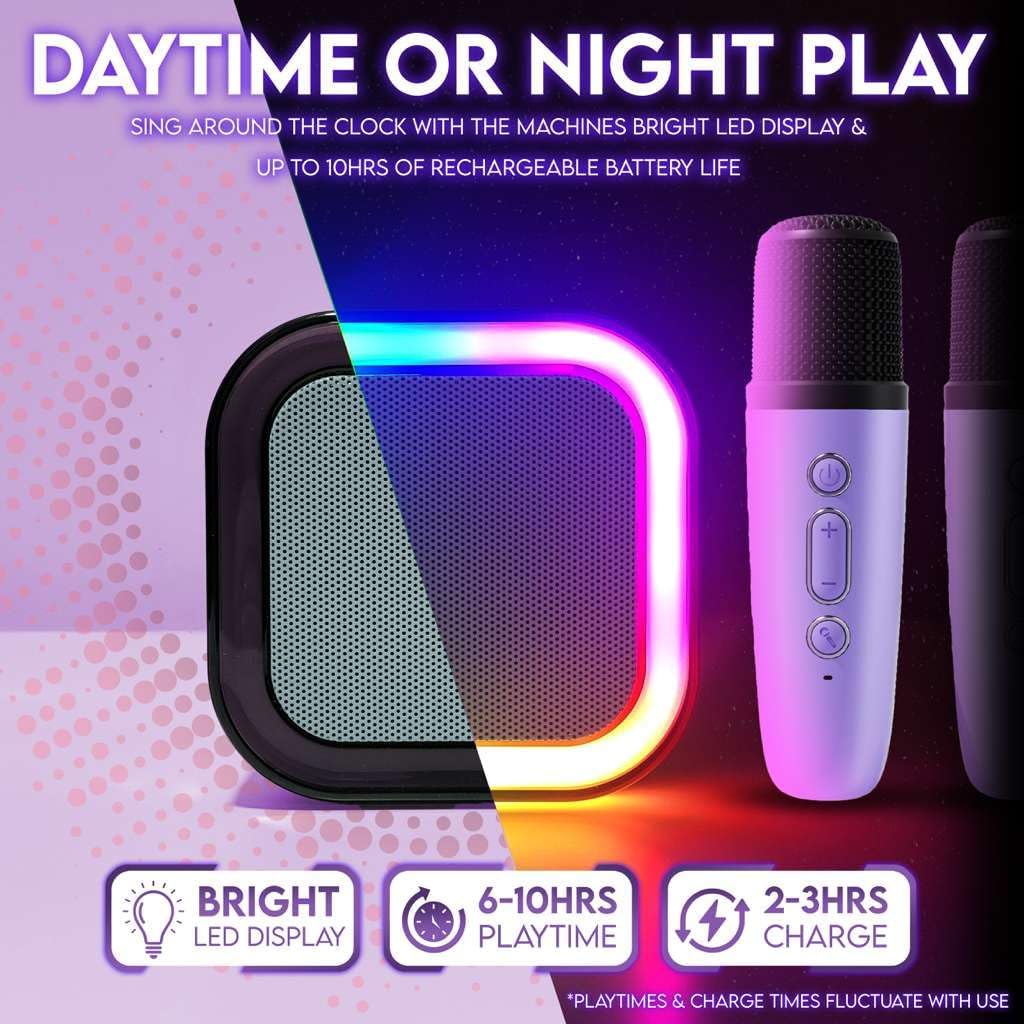 Karaoke Machine for Kids Adults, Portable Mini Bluetooth Speaker with 2 Wireless Microphones, LED Lights, Singing