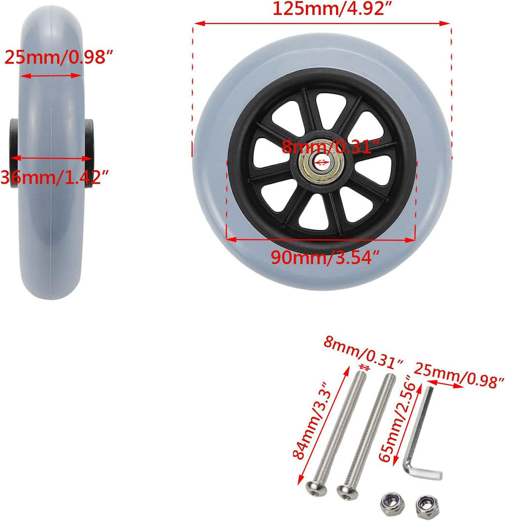 Wealrit 2 Pack Replacement Wheels for Wheelchairs - 5 Inch (Gray)