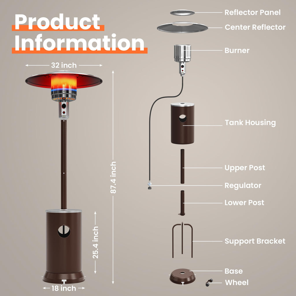 Outdoor Propane Patio Heater, 2-in-1 Table Design, Double-Layer Stainless Steel Burner, with Heavy-Duty Waterproof