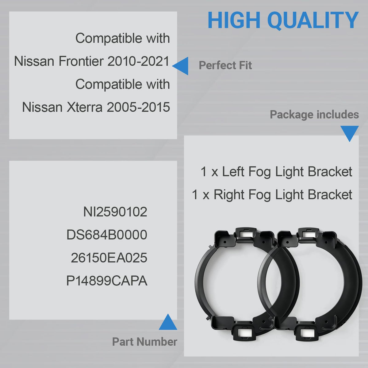 Front Driver and Passenger Side Fog Light Brackets Fit for Nissan Frontier 2010-2021, Xterra 2005-2015