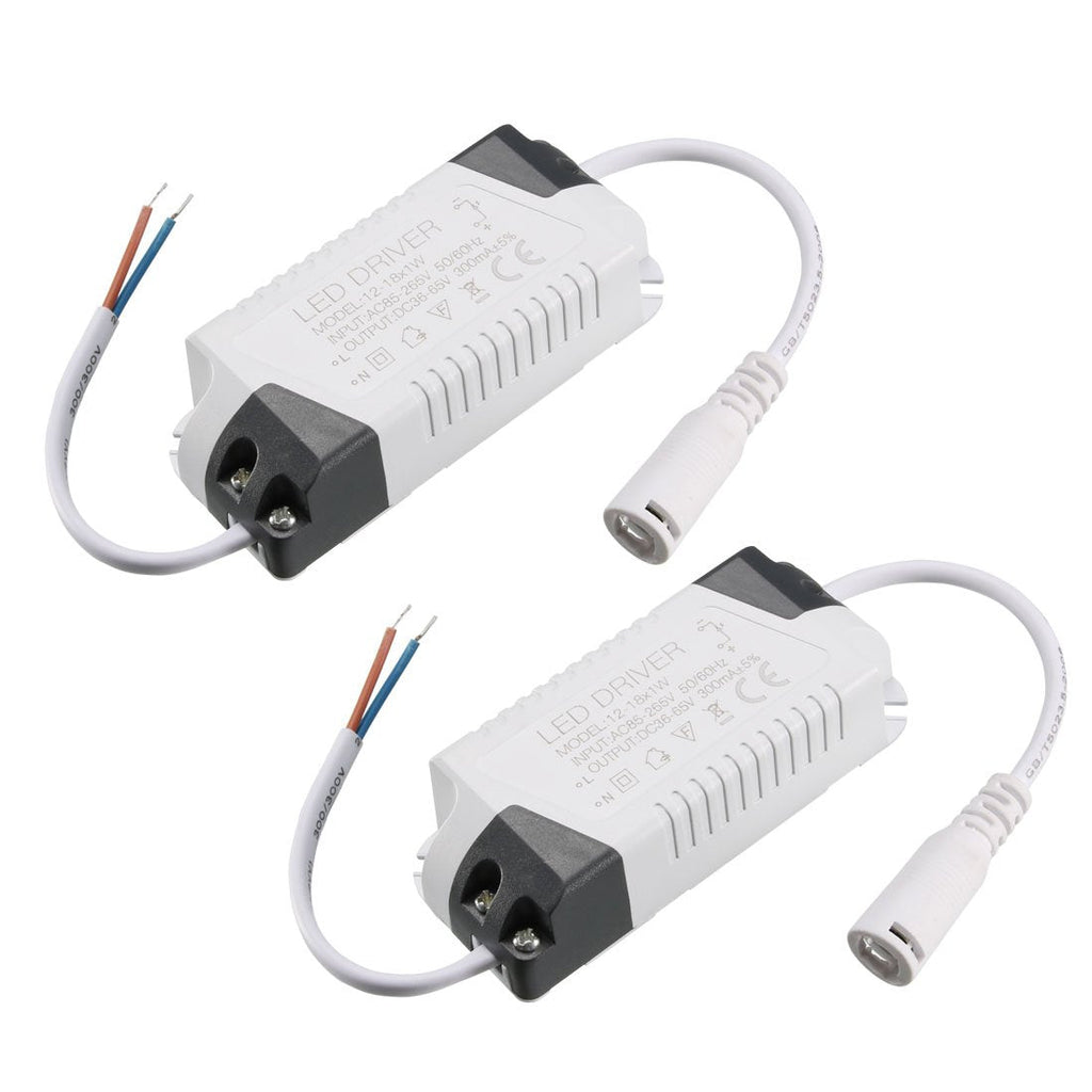 uxcell LED Driver 12-18W Constant Current 300mA High Power AC 85-265V Output 36-65V DC Connector External Power Supply LED Ceiling Lamp Transformer 2Pcs