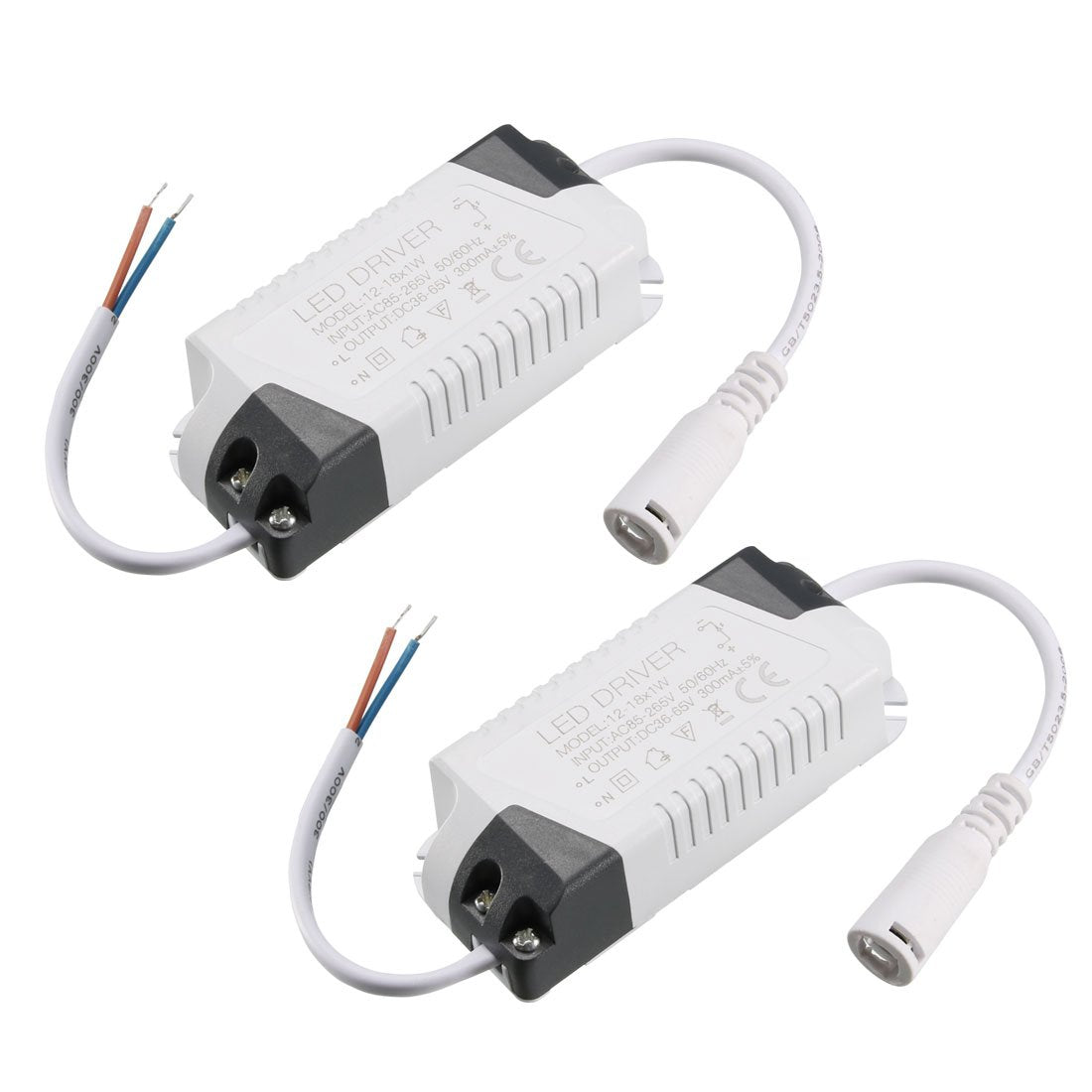 uxcell LED Driver 12-18W Constant Current 300mA High Power AC 85-265V Output 36-65V DC Connector External Power Supply LED Ceiling Lamp Transformer 2Pcs
