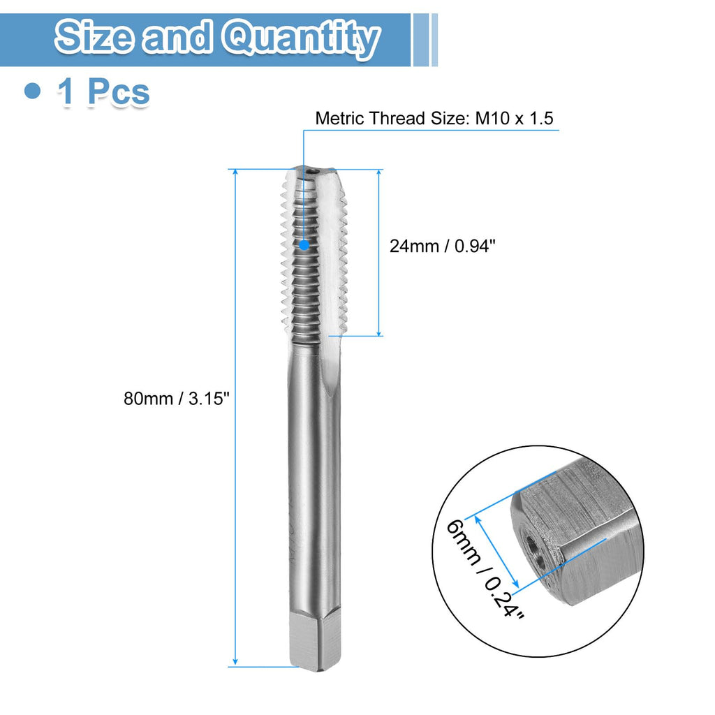 uxcell Hand Bottom Tap M10 x 1.5 H2 Metric Thread Bottoming Style Threading Taps High Speed Steel HSS6542 Straight Flutes Screw Tapping Tool