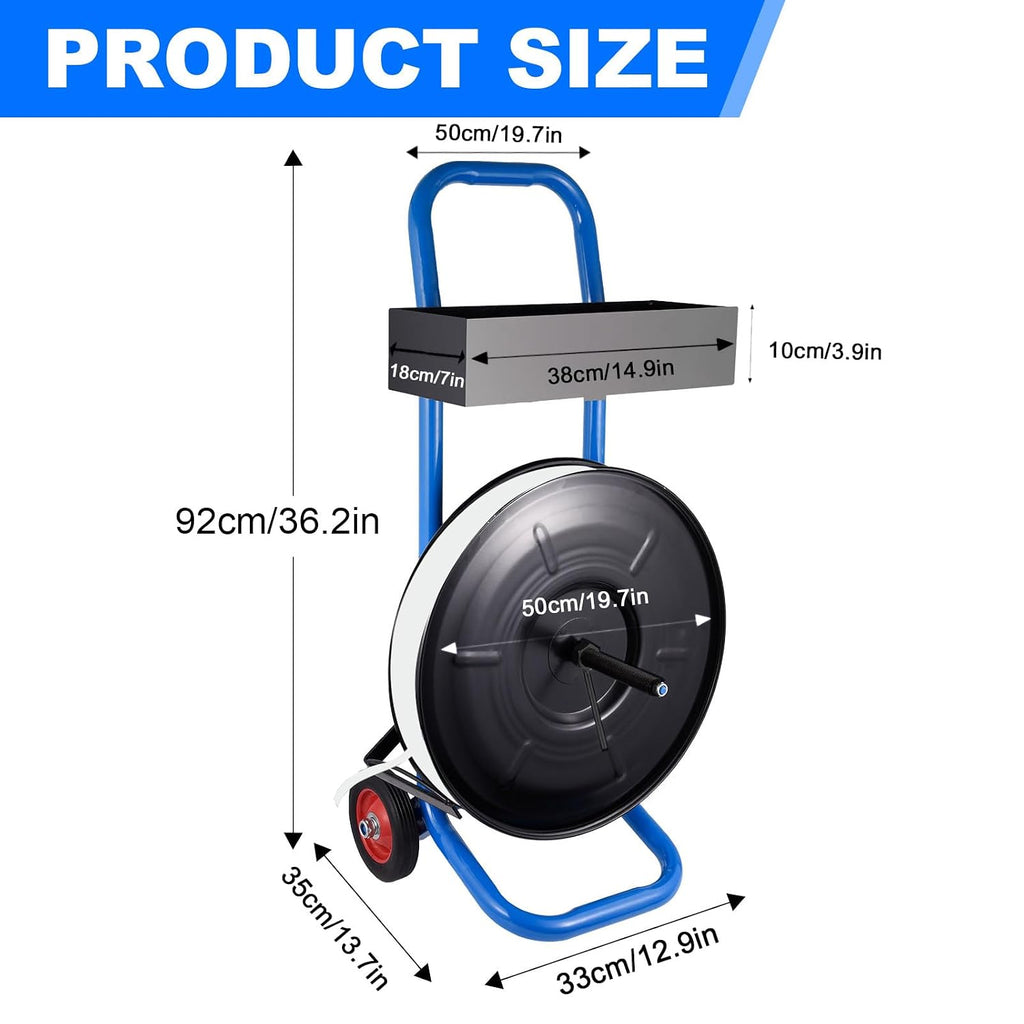 Banding Strapping Cart for 8" X 8" Poly and Steel Strapping, Heavy Duty Movable Banding Machine with Spacious Tray