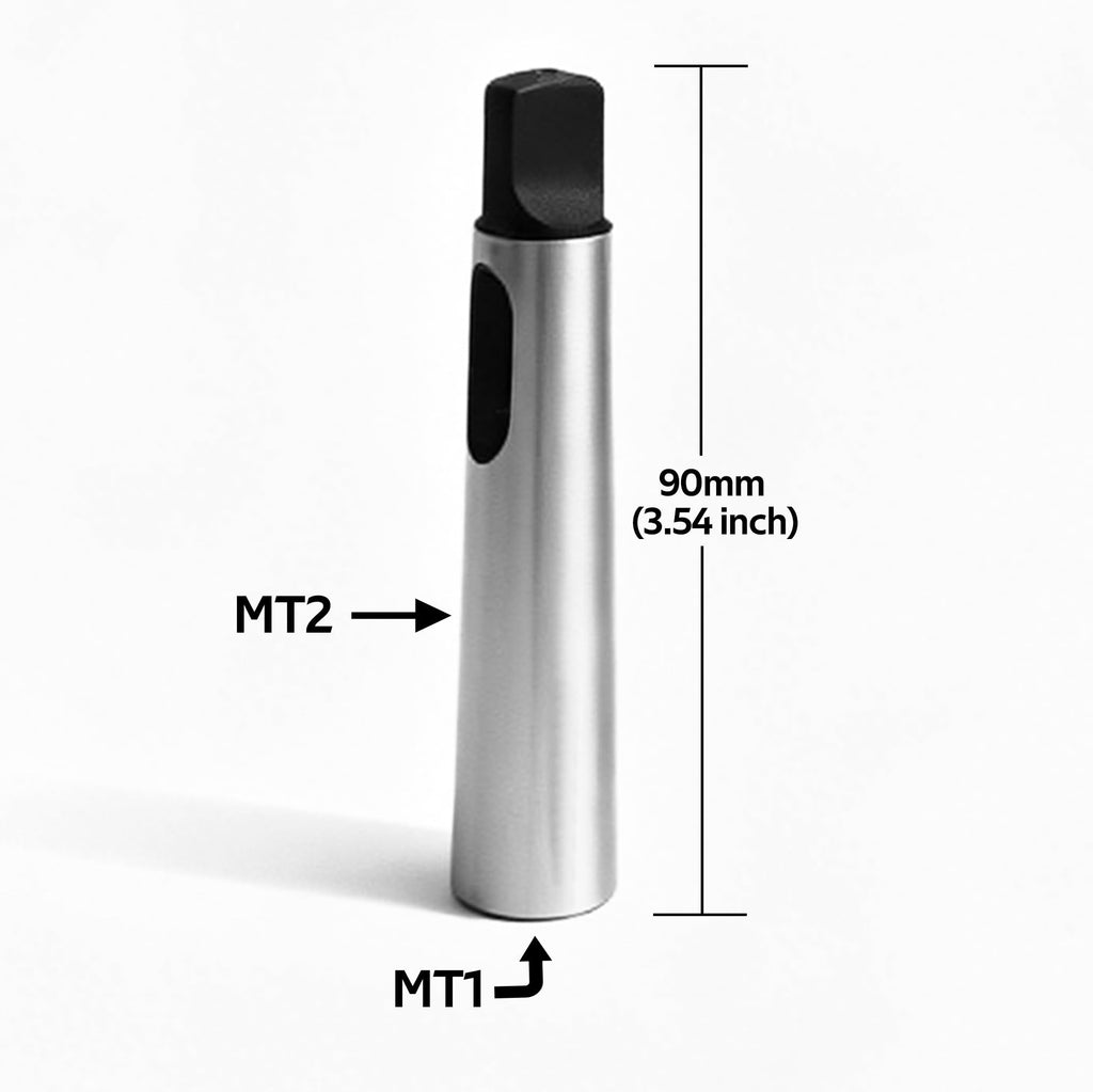 MT2 to MT1 Morse Taper Drill Sleeve Reducing Adapter, Heavy Duty Woodworking Lathe Tailstock Tool. Enabling MT1 taper drill chucks and live centers to fit on MT2 drill presse and wood lathe.