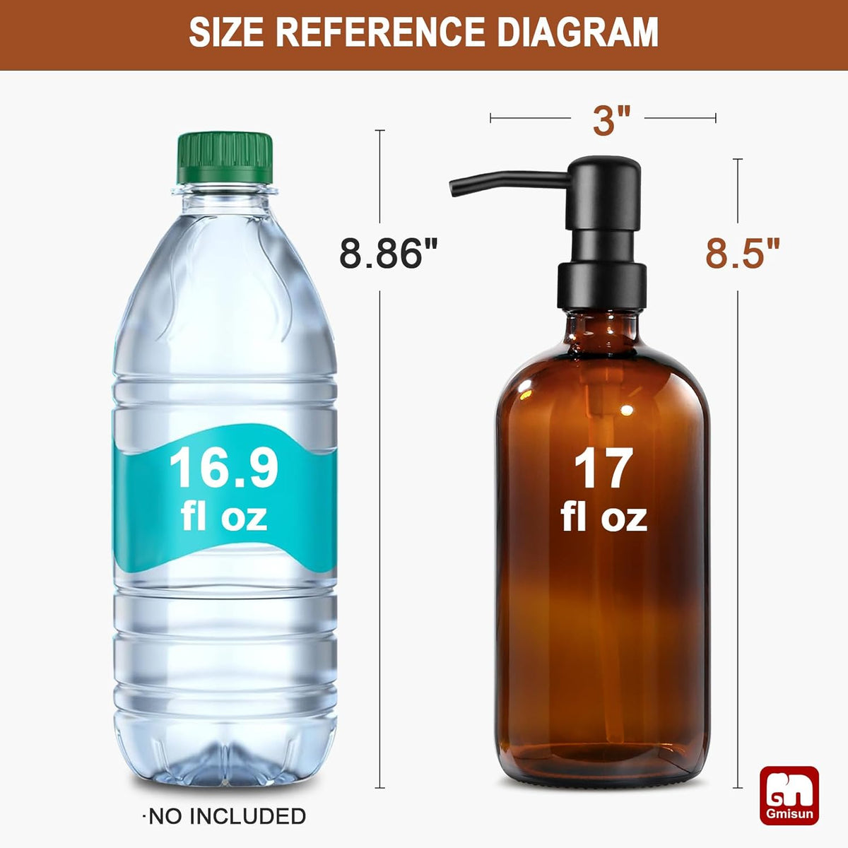 Amber Glass Soap Dispenser, 4 Pack Bathroom Hand Soap Dispensers with Stainless Steel Pump, 17 Fl Oz Kitchen Hand and