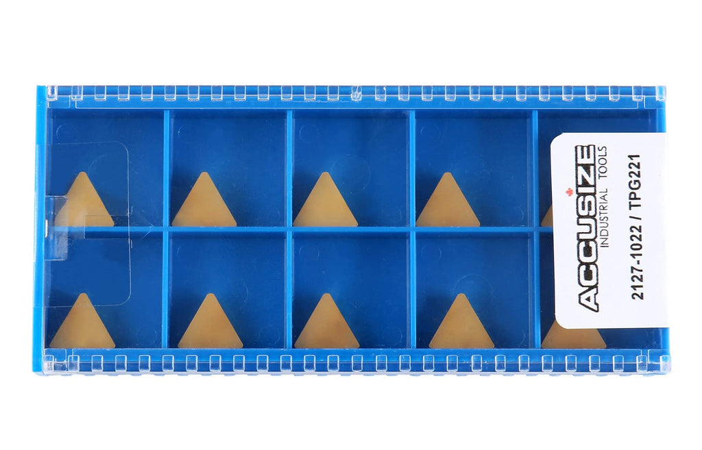 Accusize Industrial Tools Tpg221 Tin Coated Carbide Inserts, 10 Pcs/Box, 2127-1022x10