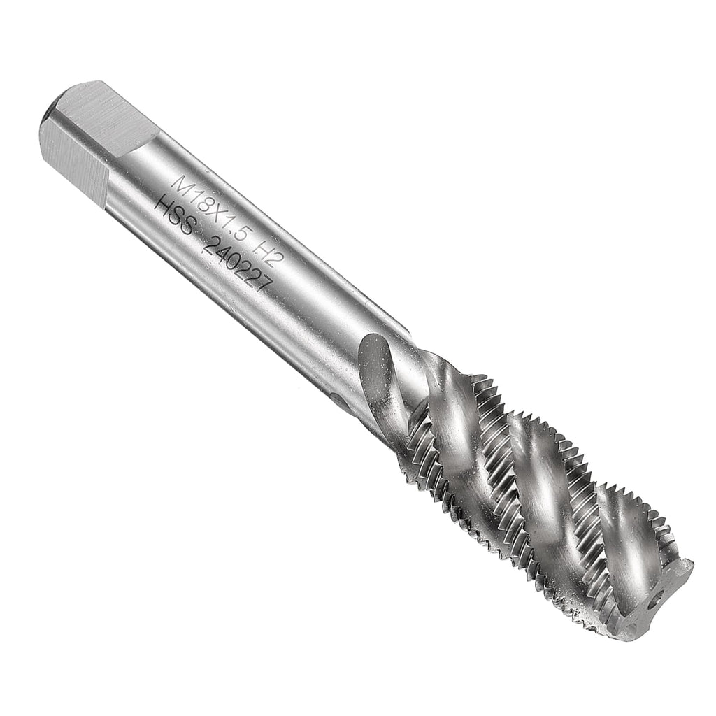 uxcell Spiral Flute Thread Taps M18 x 1.5 H2 Metric Machine Threading Tap Bit, Uncoated Screw Tapping Repair Tool, M2 High-Speed Steel (HSS)