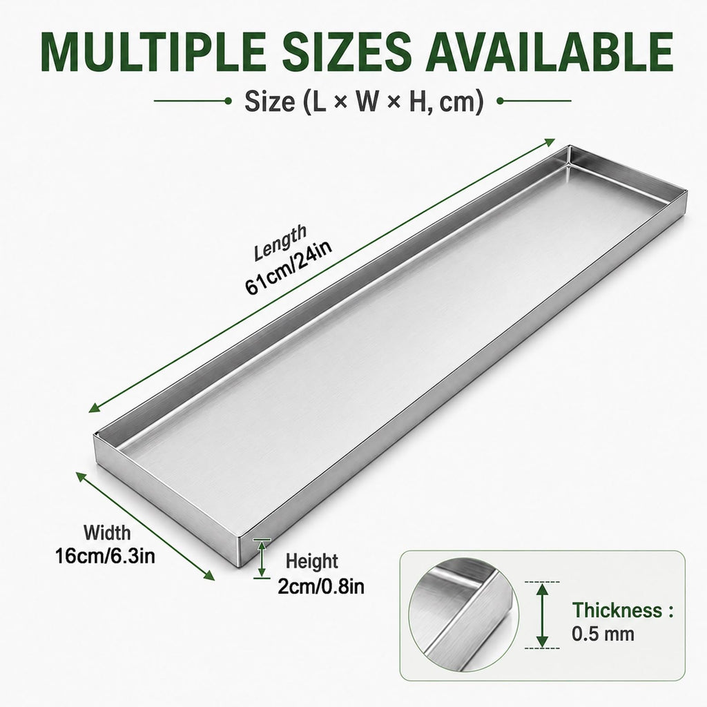 Plant Drip Tray, Stainless Steel Oil Drip Pan, Raised Edge Leak-Proof Water Catch Pan for Planter Box Window Sill AC HVAC Washing Machine(24x6.3in/61x16cm)