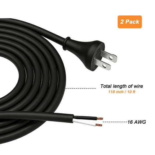 (2 Pack) 33007898 10FT 16 Gauge 2-Wire Power Cord Replacement for DEWALT DW704 DW705 DW708 DW718 DW621 DW849 DW357 DW358 DW359 DW360 DW362 DW364 DW384 DWP849 DWP849X Miter/Circular Saw